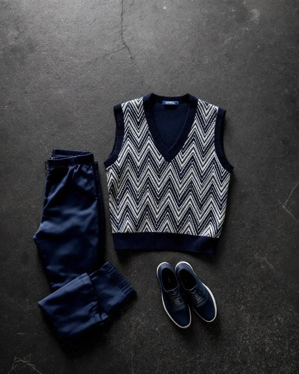 Ensemble zigzag + pantalon marine