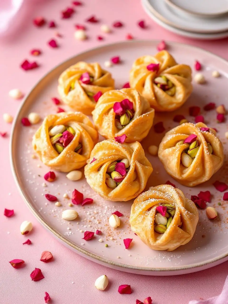 Corbeille pistache-rose