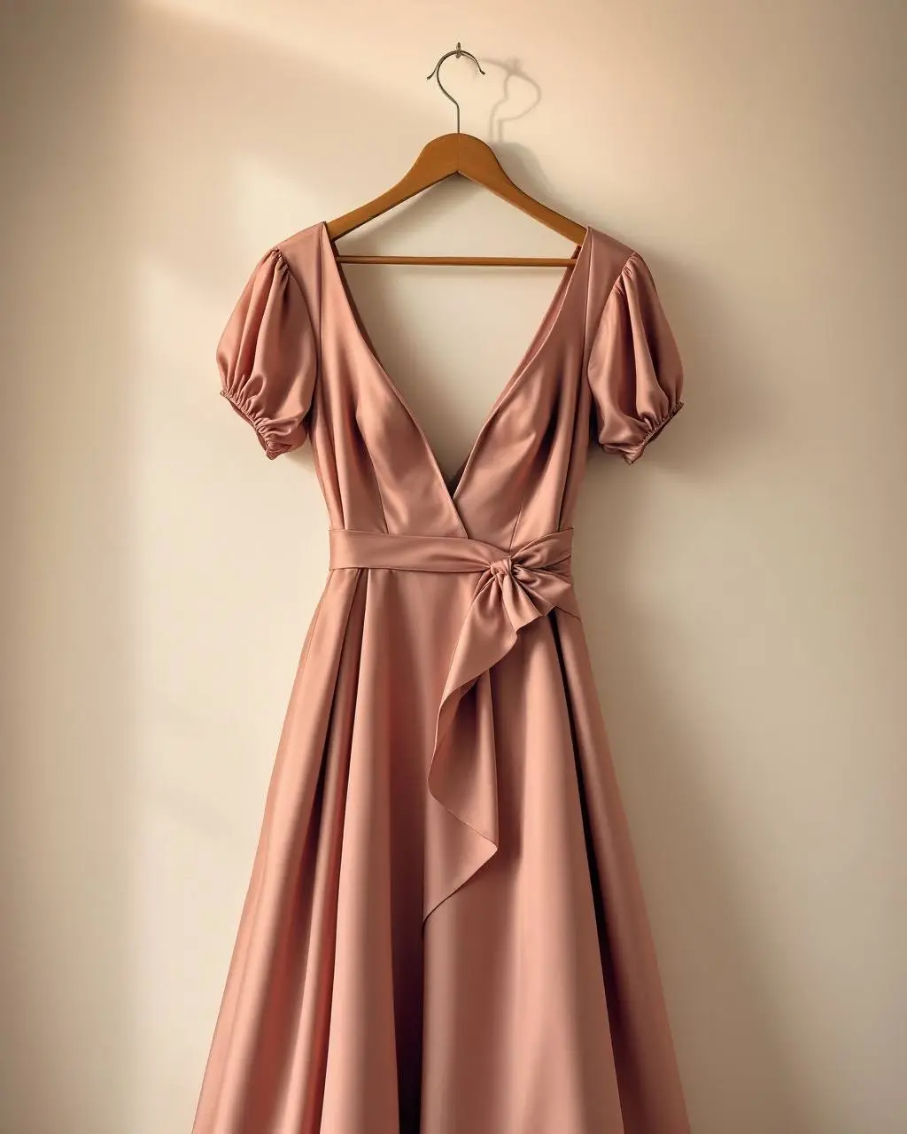 Robe satinée rose poudré