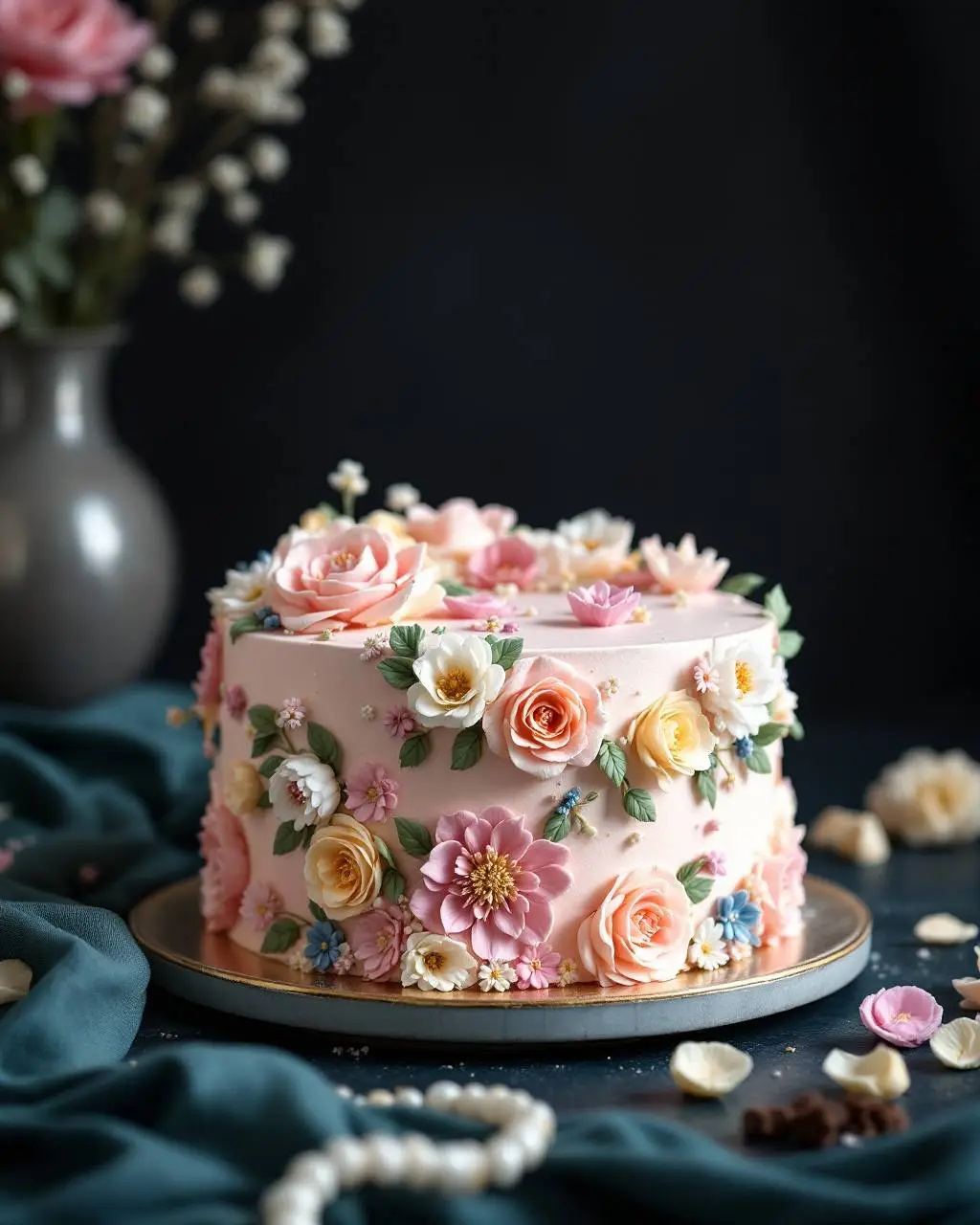 Gâteau floral pastel